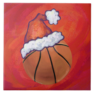 Basketboll i Santa Hat Kakelplatta