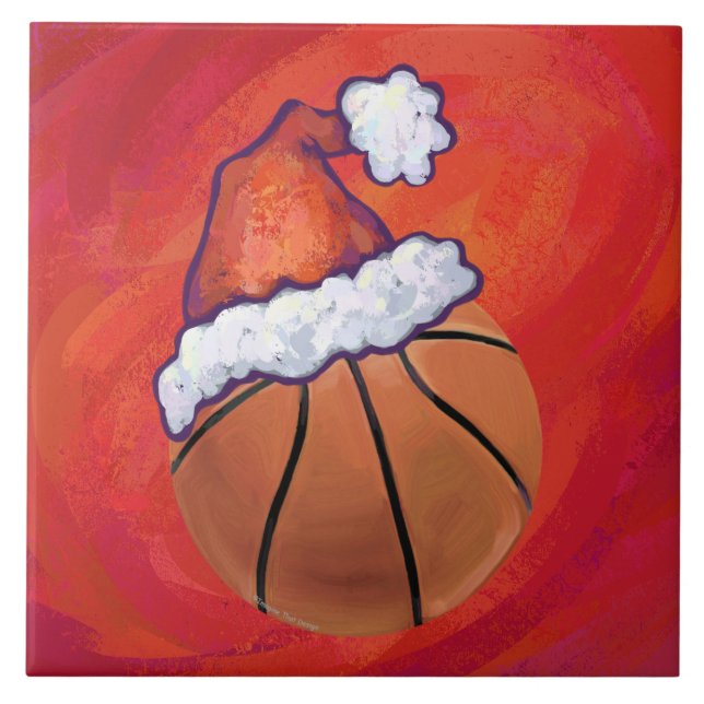 Basketboll i Santa Hat Kakelplatta (Framsidan)