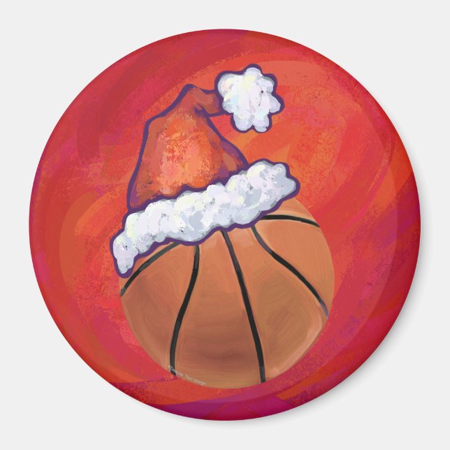 Basketboll i Santa Hat Magnet (Framsidan)