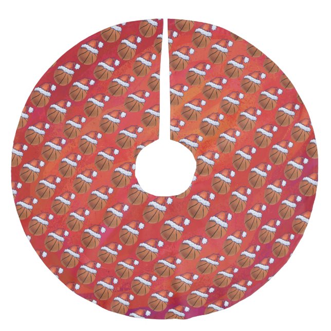 Basketboll i Santa Hat Mönster Julgransmatta Borstad Polyester (Framsidan)