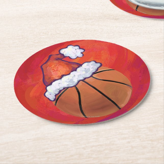 Basketboll i Santa Hat Underlägg Papper Rund (Vinklad)