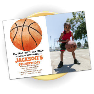 Basketboll i stor Orange, födelsedagsinbjudningar Inbjudningar