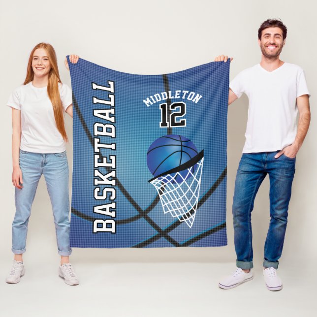 Basketboll 🏀 idrottsdesign i blått fleecefilt (På plats)