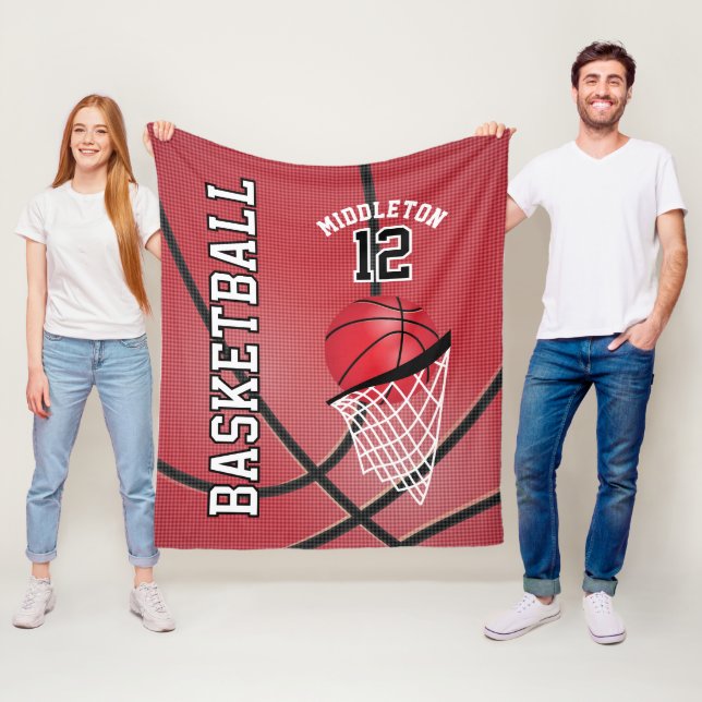 Basketboll 🏀 idrottsdesign i rött fleecefilt (På plats)