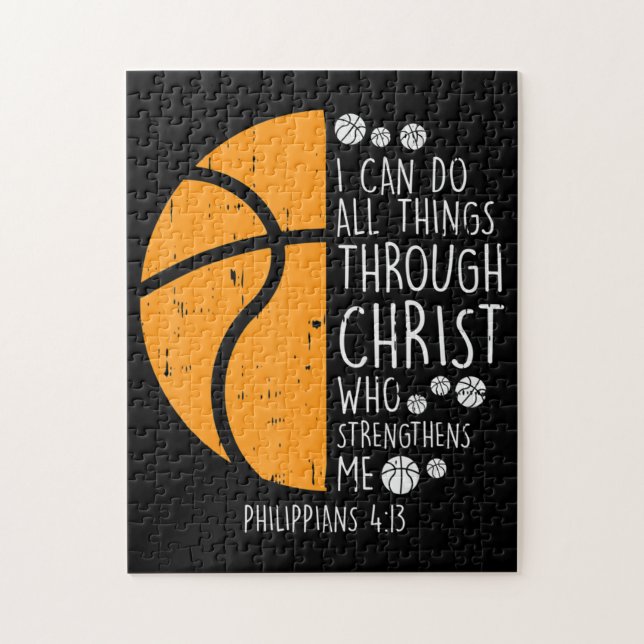 Basketboll jag kan göra Sak Bible Verse Gud Jesus Pussel (Vertikal)