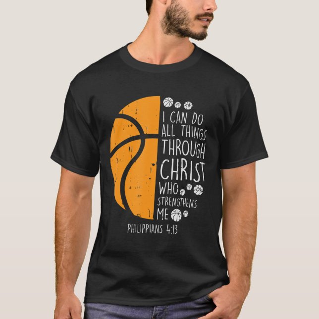 Basketboll jag kan göra Sak Bible Verse Gud Jesus T Shirt (Framsida)