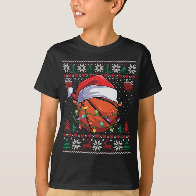 Basketboll jul ful julgran rolig jultomte sport t shirt (Framsida)