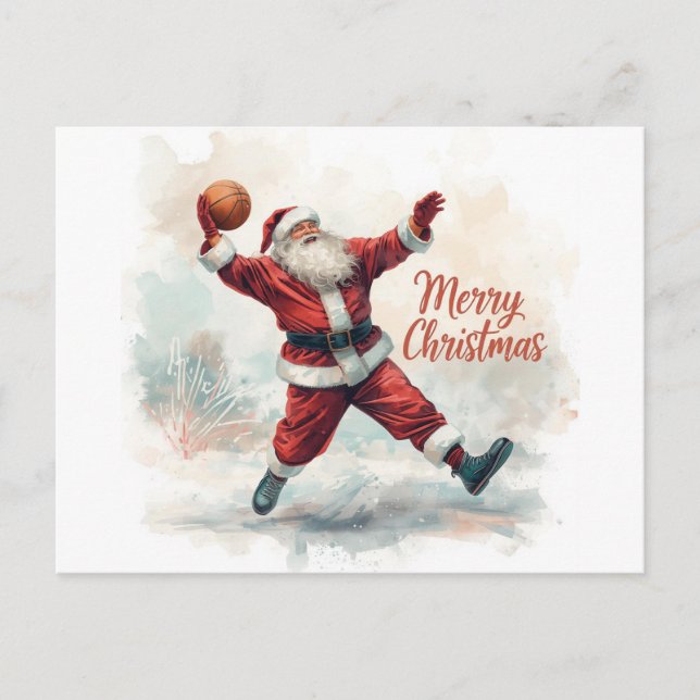 Basketboll jul Jultomten i spel Helg Vykort (Framsida)