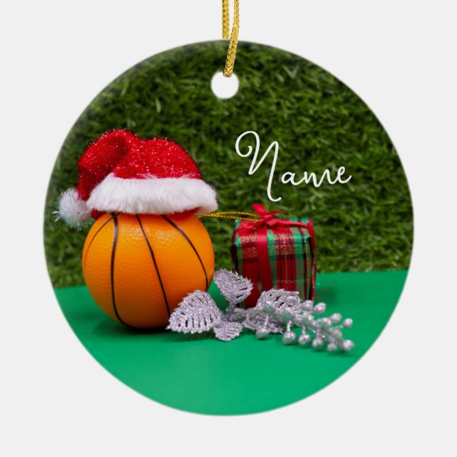 Basketboll jul med Jultomten för spelaren Julgransprydnad Keramik (Framsidan)