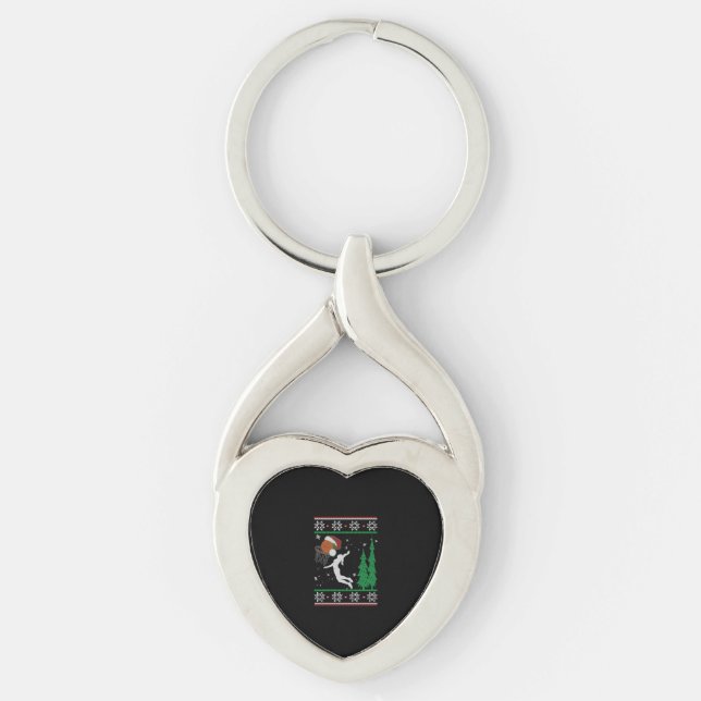 Basketboll jul twisted heart silverfärgad nyckelring (Framsidan)