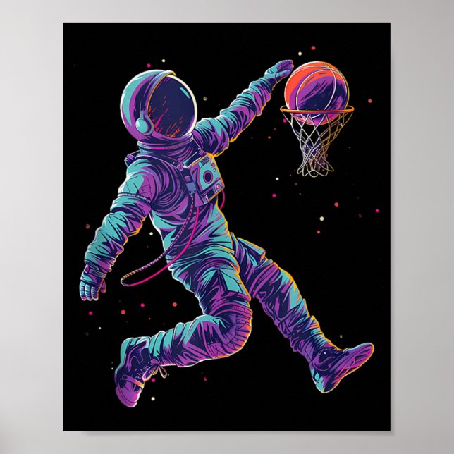 Basketboll Konstverk Astronaut Slam Dunk Bball Spe Poster (Framsidan)