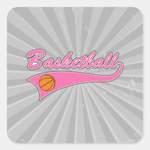 Basketboll logotyp rosa kvinnliga flickor fyrkantigt klistermärke