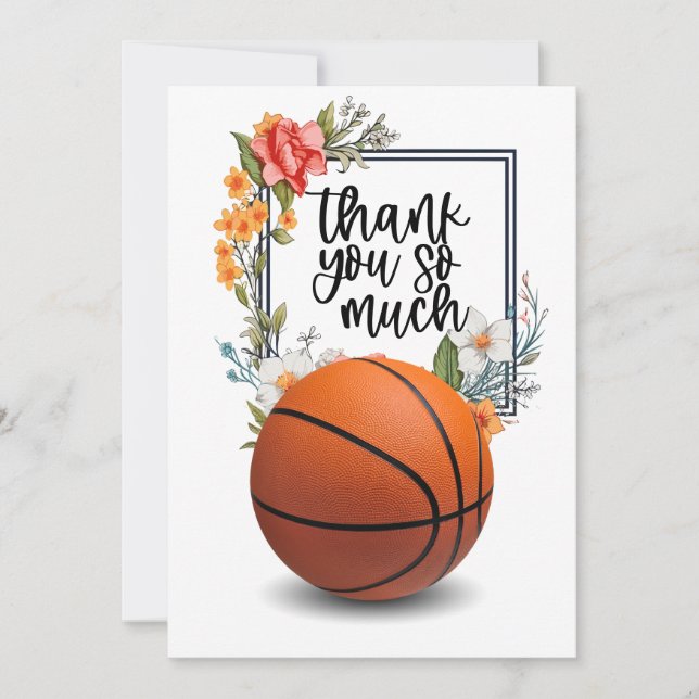 Basketboll med blommor för buss tack kort (Framsida)
