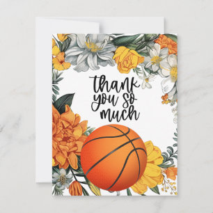 Basketboll med blommor för buss tack kort