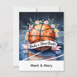 Basketboll med boll Tack en slam dunk bröllop Vykort