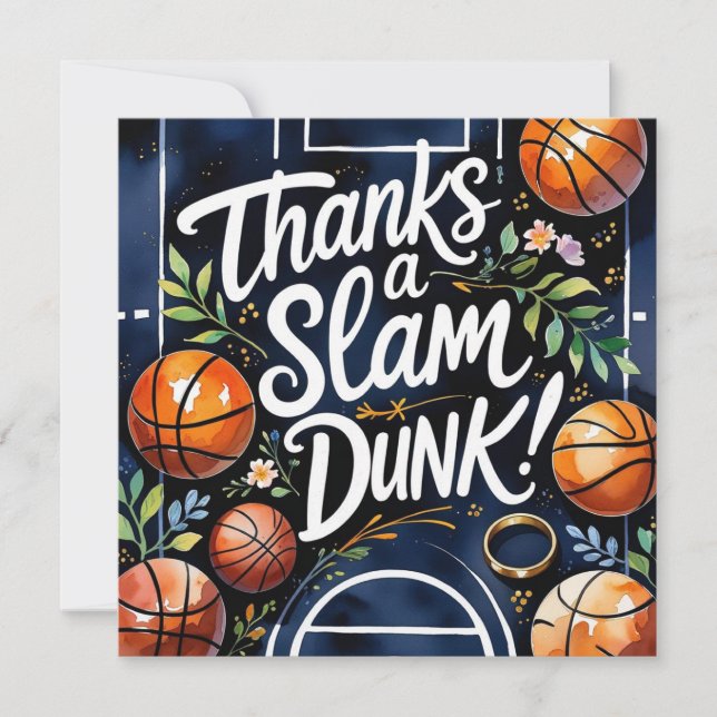 Basketboll med boll Tack för en slam dunk-hälsning Kort (Framsida)