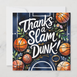 Basketboll med boll Tack för en slam dunk-hälsning Kort