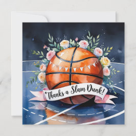 Basketboll med boll Tack för en slam dunk-hälsning Kort