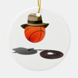 Basketboll med Fedora och Whip Julgransprydnad Keramik