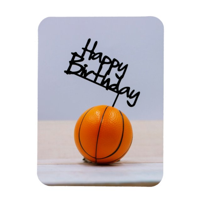 Basketboll med Grattis på födelsedagen på vit bakg Magnet (Vertikal)