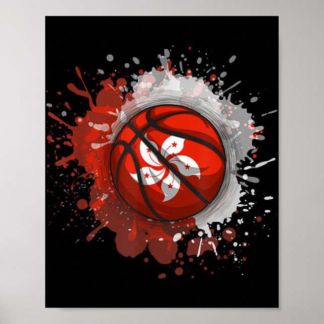 Basketboll med Hongkong-Flagga Poster (Framsidan)