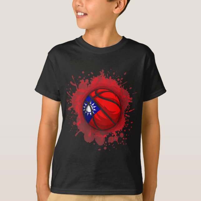 Basketboll med Taiwan-Flagga T Shirt (Framsida)