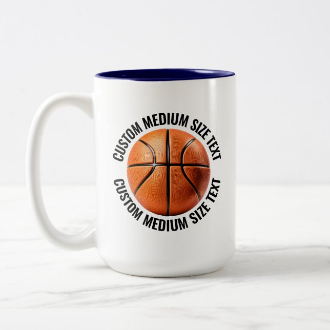 Basketboll & Medium Text NAVYBLÅ 425g Custom Två-Tonad Mugg (Vänster)