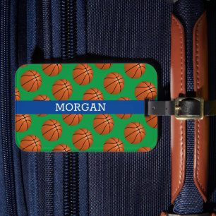 Basketboll Mönster, Vita Namn, Blått och Grönt Bagagebricka