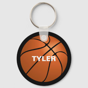 Basketboll, Namn i vitt, Dubbla Sided, Svart Nyckelring