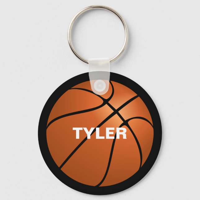 Basketboll, Namn i vitt, Dubbla Sided, Svart Nyckelring (Framsida)