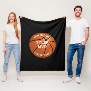 Basketboll, Namn, MVP/Number, 2 Text Linjer Fleecefilt
