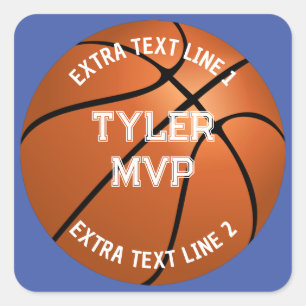 Basketboll, Namn, MVP/Number, 2 Text Linjer Fyrkantigt Klistermärke