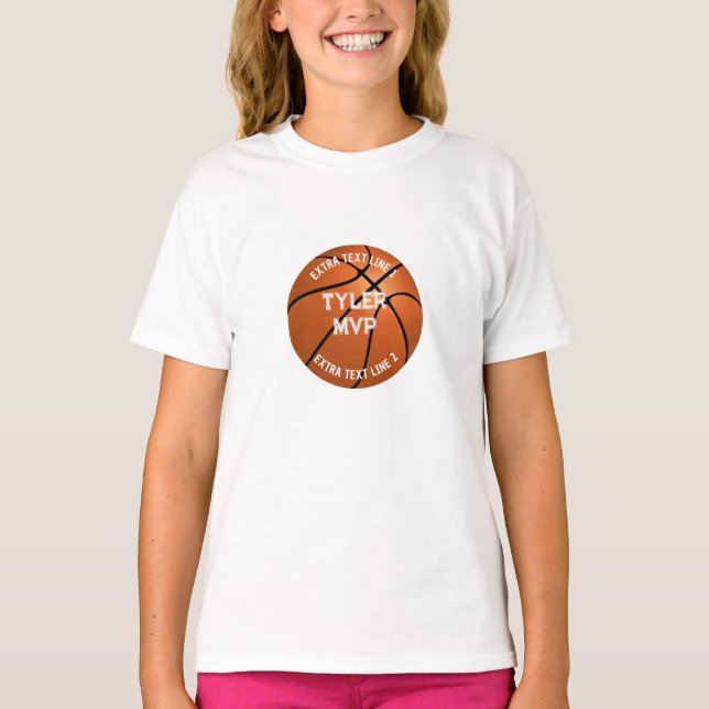 Basketboll, Namn, MVP/Number, 2 Text Linjer T Shirt (Framsida)