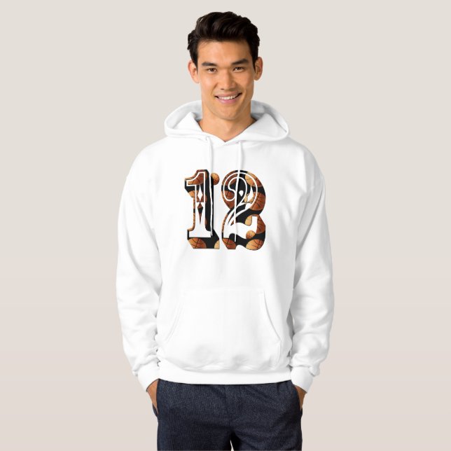 Basketboll nummer 12 Bild Logotyp Hoodie (Hel framsida)