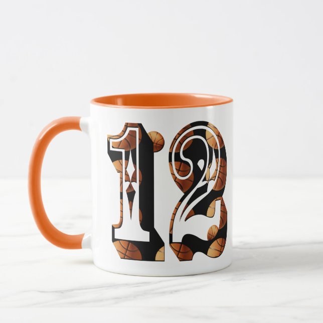 Basketboll nummer 12 Bild Logotyp Mugg (Vänster)