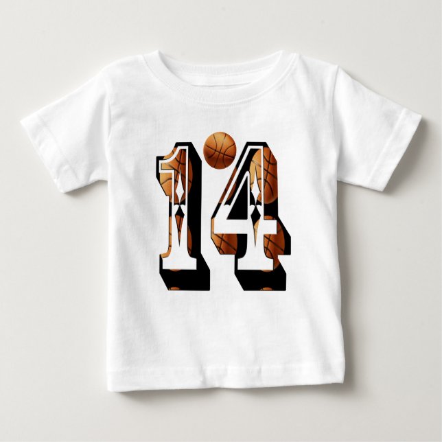 Basketboll nummer 14 Bild Logotyp T Shirt (Framsida)