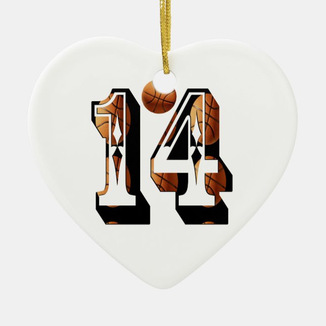 Basketboll nummer 14 Logotyp, Julgransprydnad Keramik (Framsidan)