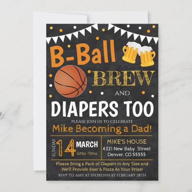 Basketboll och Beer Baby Shower Inbjudan (Framsida)