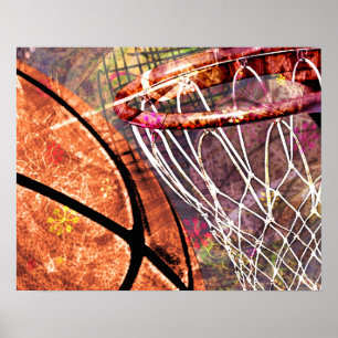 Basketboll och Ring-rosa för gigabasketboll Poster