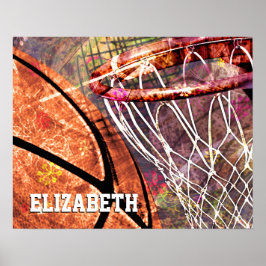 Basketboll och Ring-rosa för gigabasketboll Poster