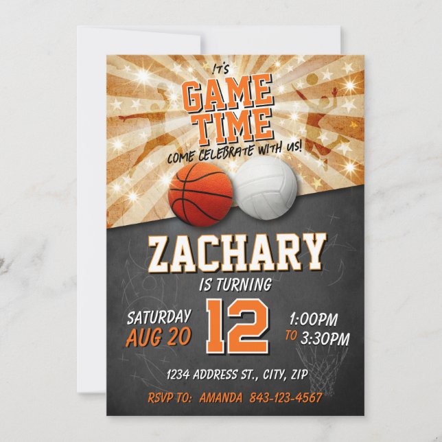 Basketboll och Volleyball - inbjudan på födelsedag (Framsida)