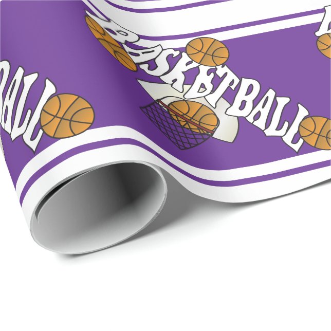Basketboll på Lila och vit bakgrund Presentpapper (Rullad Hörn)