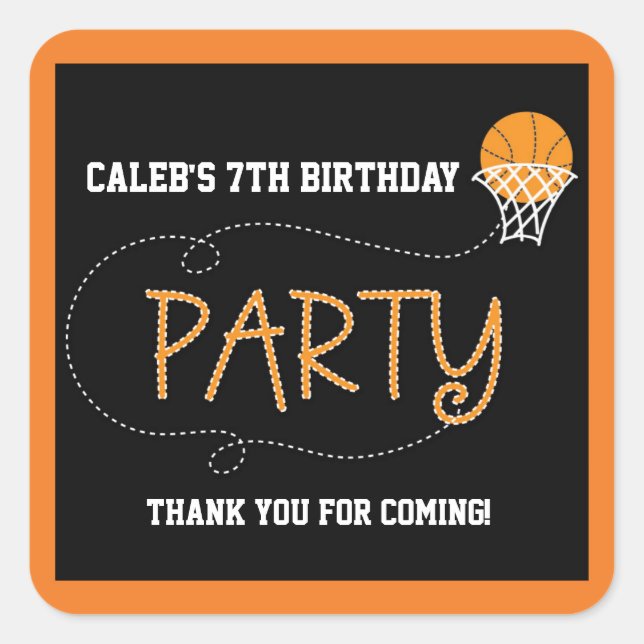 BASKETBOLL PARTY TYPOGRAFI Söt dekal etikett (Framsida)