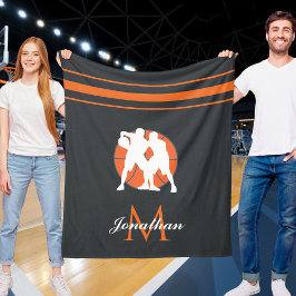 Basketboll Player och Monogram Kids Namn Stripe-Ro Fleecefilt