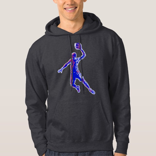 Basketboll Player Slam dunk, Red and Blue Design Hoodie (Framsida)