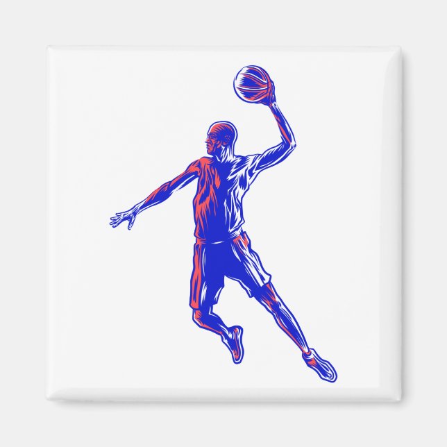 Basketboll Player Slam dunk, Red and Blue Design Magnet (Framsidan)