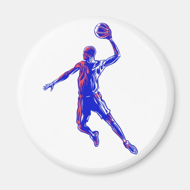 Basketboll Player Slam dunk, Red and Blue Design Magnet (Framsidan)