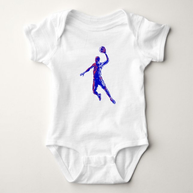 Basketboll Player Slam dunk, Red and Blue Design T Shirt (Framsida)