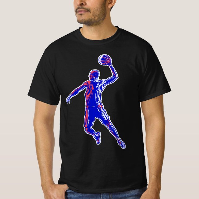 Basketboll Player Slam dunk, Red and Blue Design T Shirt (Framsida)