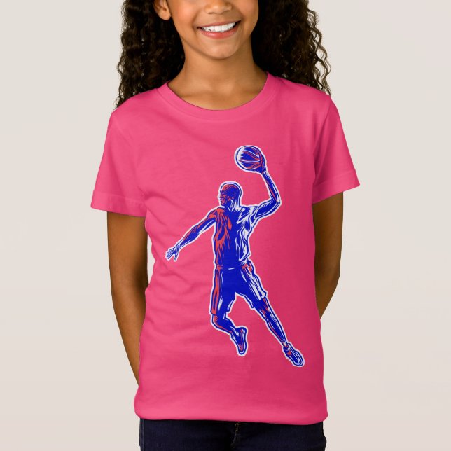 Basketboll Player Slam dunk, Red and Blue Design T Shirt (Framsida)